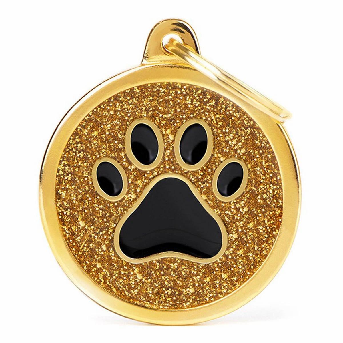 Gold Circle Black Paw Id Dog Tag Collars & Leashes