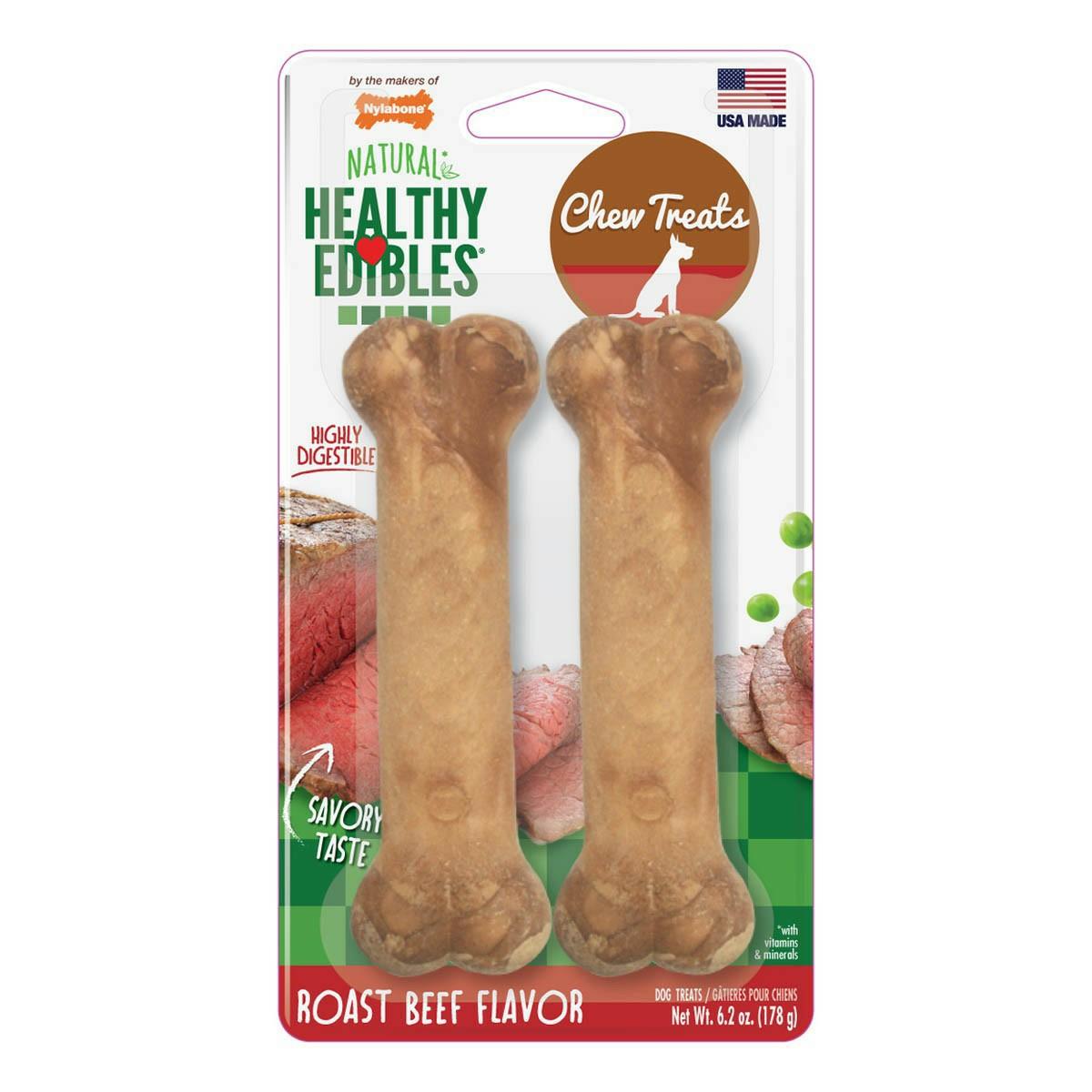 Roast Beef Flavored Edible Dog Bones 2-Pack Dog Treats